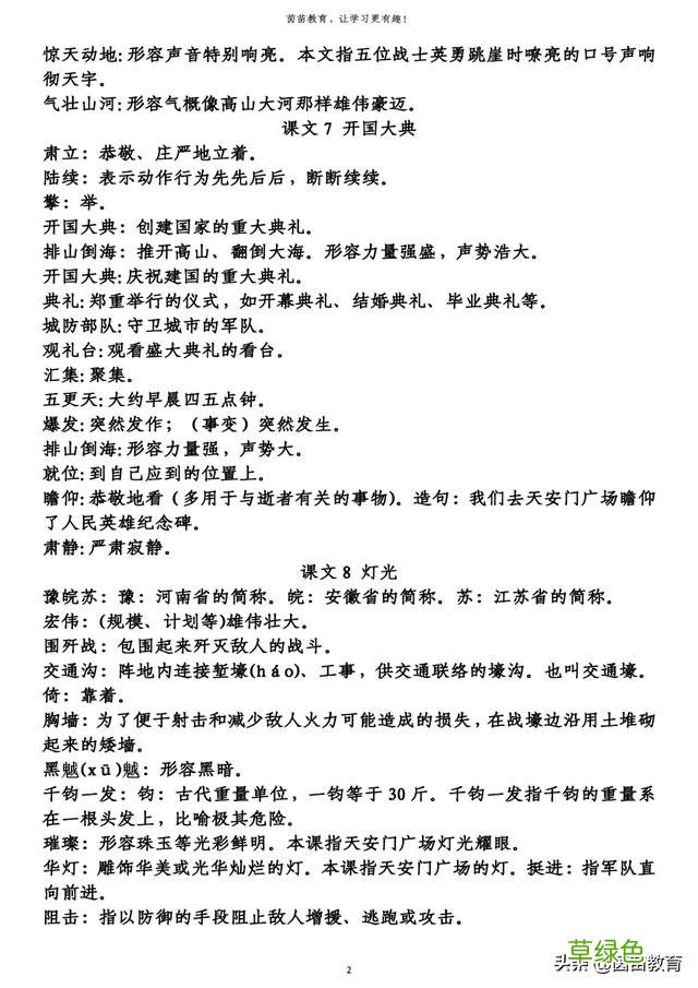 期末复习：六年级上册必背词语解释，可打印 前五行属什么