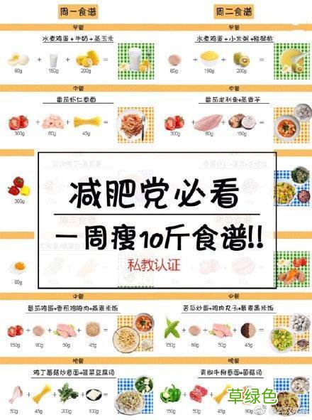 减肥食谱一日三餐七天菜谱表 七天减肥食谱
