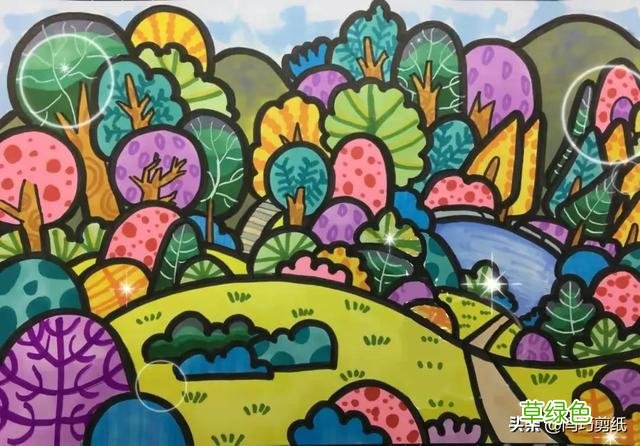 资深美术教师收集6—12岁马克笔儿童画50幅，家长记得收藏转发 六笔有什么字